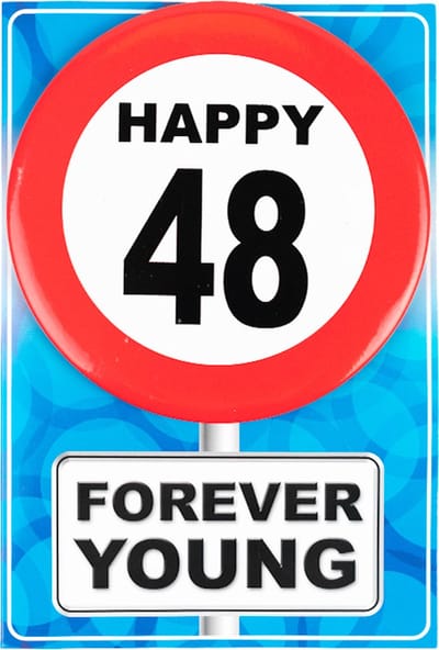 Verjaardagkaart met button | Verkeersbord | Happy 48