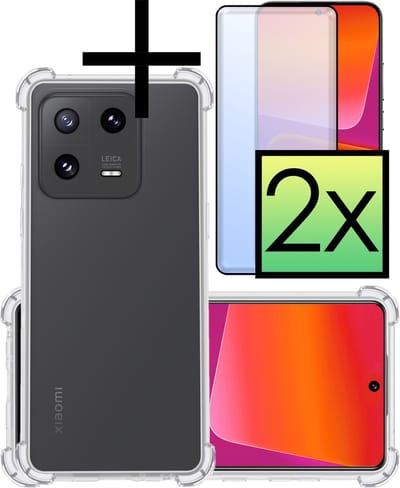 Hoesje - Met Screenprotector - 2 Stuks - Geschikt voor Xiaomi 13 Pro - Sterk & Shockproof - Siliconen Case - Back Cover - Telefoon Hoes - Shock Proof - Transparant