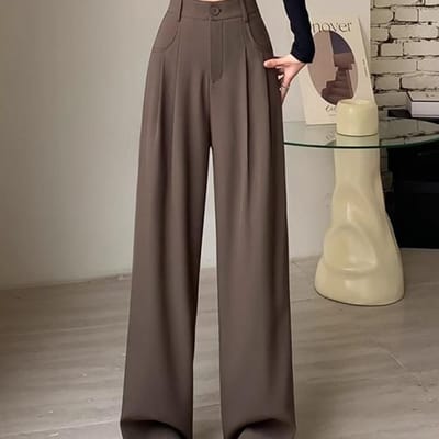 Zwarte Pakbroek Dames Lente en Herfst Hoge Taille Valling en Dun High-end Rechte Casual Wijde Pijpen 2XL donkerbruine kleur