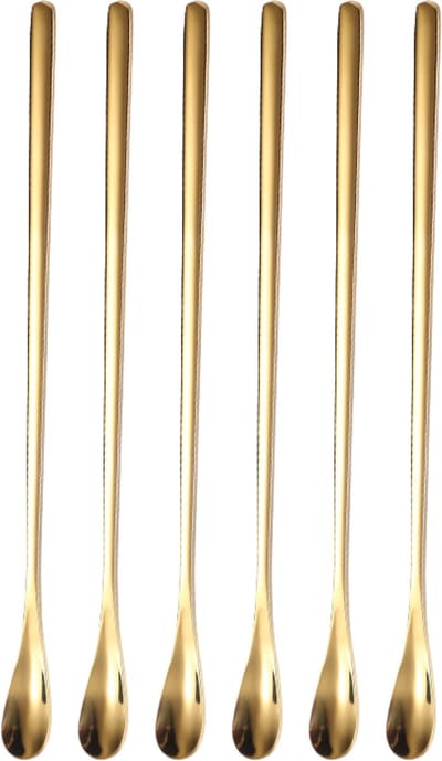 House of Husk Latte Macchiato Lepels Set - Lange Theelepels - Koffielepels - Sorbetlepels - Longdrinklepels - Barlepel - RVS - 6 Stuks - 22CM - Goud
