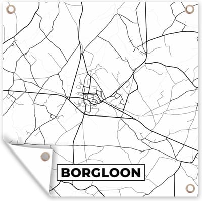 Tuin poster Stadskaart – Zwart Wit - Kaart – Borgloon – België – Plattegrond - 200x200 cm - Tuindoek