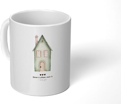 Mok - Koffiemok - Huisje - Groen - Tekst - Liefdevol - Mokken - 350 ML - Beker - Koffiemokken - Theemok - Mok met Tekst