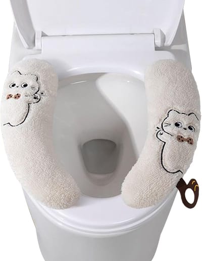 Verwarmende Toiletbril Hoes - Warme Badkamer Pads - Winter Comfort - Zelfklevend Pluche - 35x10cm - Wit