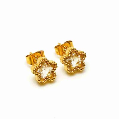 WeLoveSilver - Goudkleurige oorstekers - Ster met kristal - 6 mm