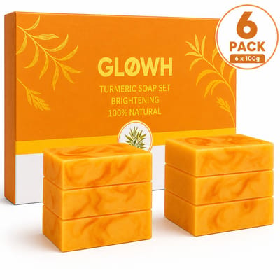 GLOWH Kurkuma Zeep 6-Pack – Anti Acne Gezichtszeep voor Donkere Vlekken & Stralende Huid – Met Vitamine C & Collageen