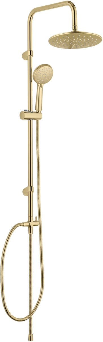 WENKO Doucheset Young Line in mat goud met Regendouche Ø22cm, RVS Douchestang 100cm, Douchekophouder, Douchekop Ø10cm met 3 standen en Doucheslang 150cm - Regendoucheset - Douchesysteem zonder kraan