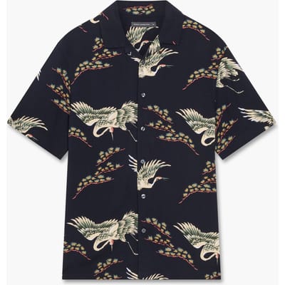 French Connection Viscose Bird Revere Ss Marine Maat: S | Casual Overhemden Outlet | Heren | Blauw