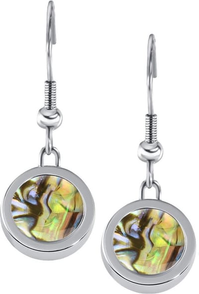 Quiges RVS Schroefsysteem Oorhangers Oorbellen Zilverkleurig met Verwisselbare Multi Groene Schelp Mini Munt Set - ECOS048