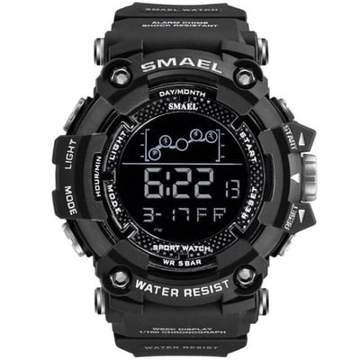 Digitaal Shockbestendig Horloge Zwart | Smael | Waterdicht 5ATM | Glow in dark | Mud Master | Mudmaster | Shock | Licht | Rubberen band | 1802 | Timer | Eyecatcher | Master | kado | Cadeau