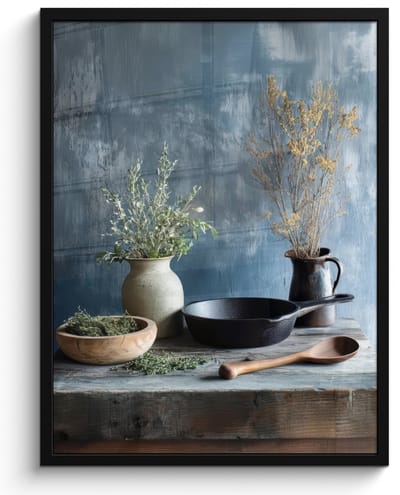 Poster in lijst - Fotolijst 50x70 cm - Posters - Pan - Kruiden - Schilderachtig - Posterlijst zwart - Decoratie - Wanddecoratie woonkamer - Muurdecoratie slaapkamer