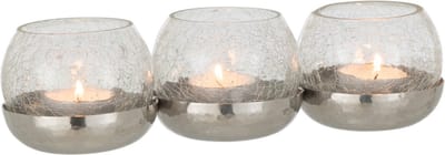 J-Line theelichthouder 3 Bol Craquelé - glas/staal - zilver
