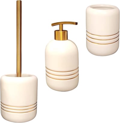 Famanu - Complete luxe badkameraccessoireset, 3-delige set, keramische badkamerset, moderne badkameraccessoireset