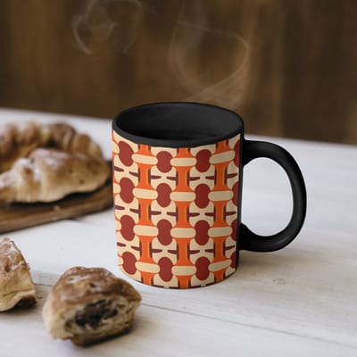 Magische Mok - Foto op Warmte Mokken - Koffiemok - Geometrisch - Retro - Oranje - Magic Mok - Beker - 350 ML - Theemok