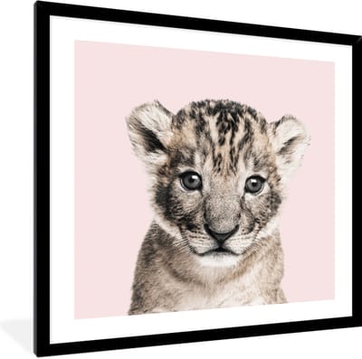 FrameYourWall® - Fotolijst met poster 40x40 - Luipaard - Wilde dieren - Portret - Roze - Fotokader van hout - Kaders en lijsten - Houten fotolijstje - Wissellijst voor muurposter - Picture en photo frame - Posterlijst - Fotohouder
