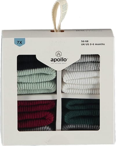Apollo - Sokken baby - Set van 7 paar - 0-6 maanden  in cadeauverpakking