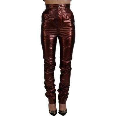 Dolce & Gabbana Metallic Bronze Hoge Taille Skinny Jeans voor Dames