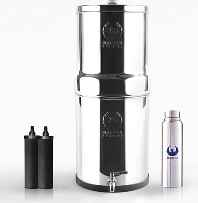 RVS Gravity Fed Drinkwaterfilter 3,25 Gallon met Koolstoffilterpatronen
