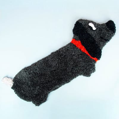 Bitten - Hoogpolig Zwart Fluffy Teckel Vloerkleed