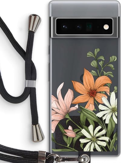 Case Company® - Hoesje met koord geschikt voor Google Pixel 6 Pro hoesje met Koord - Floral bouquet - Telefoonhoesje met Zwart Koord - Bescherming aan alle Kanten en Over de Schermrand