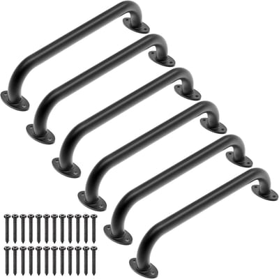 Veilige 43cm Handgreep voor Kinderen en Ouderen - Zwarte Metalen Trapleuning voor Binnen en Buiten, Geschikt voor Speelplaatsen, Douche, Bad en Toilet, Inclusief Ovalen Basis en 6 Stuks