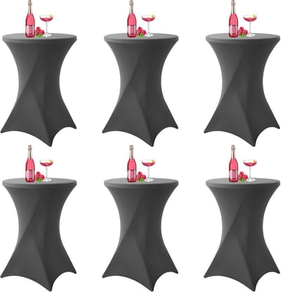 Set van 6 Grijze Stretch Tafelhoezen voor Bistrotafels Ø80-85 cm - Kreukvrij en Duurzaam