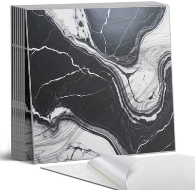 Coloray Plaktegels - Abstract marmerpatroon Portugese Tegels - 30 cm x 30 cm - Zwart Plaktegels - 9 stuks - Vierkant PVC Tegels - Plaktegels Keuken - Zelfklevende Vloertegels - Vinyltegels Vloer Zelfklevend - Zelfklevende Tegels