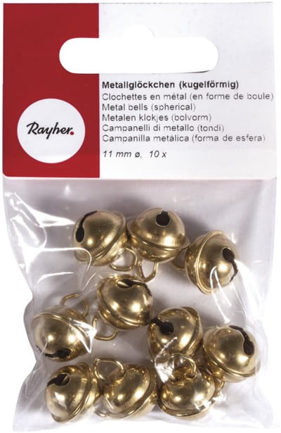 Rayher Hobby belletjes - D11 mm - 30x stuks - metaal - goudkleurig - met oog - kerstmutsbel - kattenbel