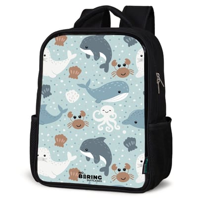 NoBoringSuitcases.com® - Rugzak zwart - Schooltas jongen & meisje - Zee dieren patroon kleurrijk - Rugtas voor school - Boekentas kind - Schoolrugzak - Kinderrugzak