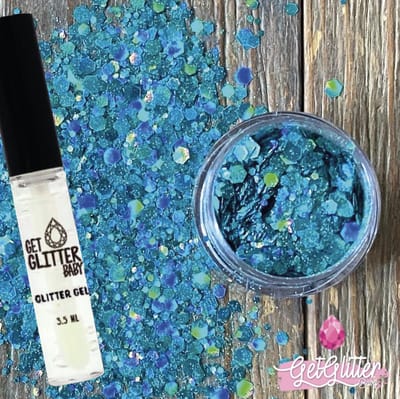 GetGlitterBaby® - Biologische / Biologisch afbreekbare Chunky Festival Glitters voor Lichaam en Gezicht Jewels / Groene / Blauwe Biodegradable Face Body Glittergel - Groen / Blauw en Glitter Gel Lijm HuidLijm