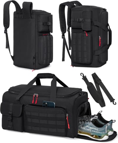 SnelShoppen - 3-in-1 Sporttas voor Heren, 45 Liter, Rugzakfunctie, Handbagage met Schoenenvak, Laptopvak, Nat Vak, Zwart, Ideaal voor Fitness, Trainin