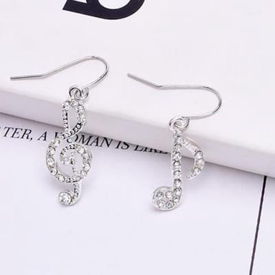 Boucles d'oreilles pendantes tendance romantiques élégantes strass asymétriques note de musique couleur argent bijoux pour femmes filles fête mariage argenté