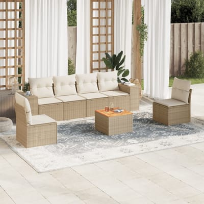vidaXL - 7-delige - Loungeset - met - kussens - poly - rattan - beige