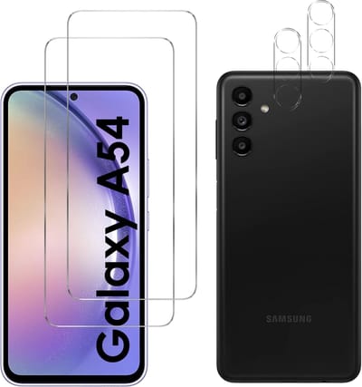 Screenprotector geschikt voor Samsung Galaxy A54 - 2 stuks Beschermglas van glas Transparante glazen schermbeschermfolie + 2 stuks Camera Protector