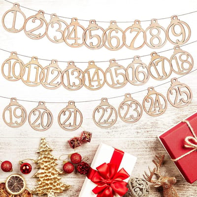 Adventskalender met houten nummers, kerstnummers 1-25, houten nummers, afteladventskalender, nummer doe-het-zelf cadeauhangers, voor kerstdecoratie of verjaardagsfeest