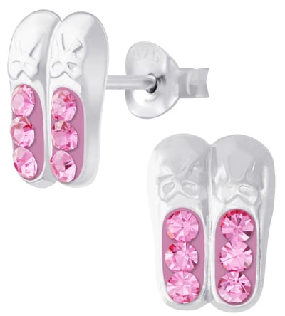 Joy|S - Zilveren ballerina ballet schoentjes oorbellen - roze kristal