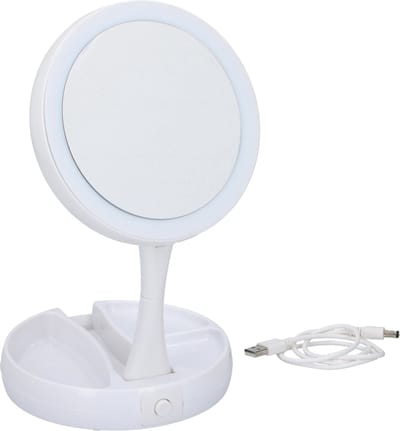 Opmaakspiegel - LED-verlichting - opbergruimte sieraden - gewone en vergrotende spiegel - wit