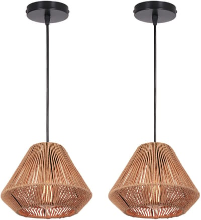 2 Stuks Hanglamp Boho Slaapkamer Kroonluchter Geweven E27 Plafondlamp voor Woonkamer Keuken Hal