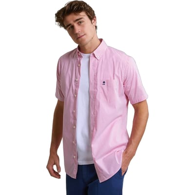 River Woods Custom Fit Striped Performance Stretch Shirt Short Sleeves P Size: S | Casual Shirts Outlet | Heren | Roze