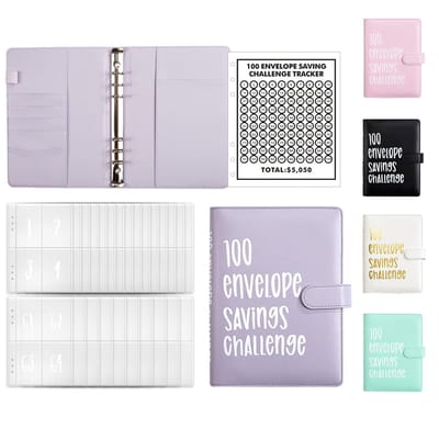 Allecto - Budget Binder - A5 Ring Binder - Bespaaruitdaging Planner - Lila - Budget Planner - Voor thuis, school en kantoor - 100 enveloppen