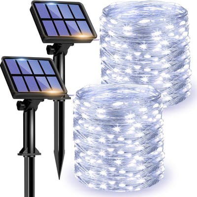 Ynkkvre - solar verlichting set - 2 stuks - totale lengte 16m - 160 LED - waterdicht - 8 standen - voor tuin, terras, binnenplaats, kerst, bruiloft en feest - warm wit