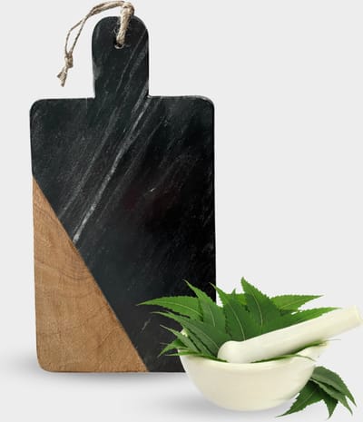 Snijplank - Serveerplank in Zwart Marmer en Mangohout 30 x 15 cm | Snijplank marmer