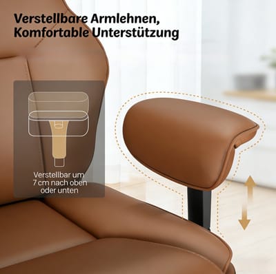 MIVRAY Ergonomische Bureaustoel Bruin - Verstelbare Rugleuning, Armleuningen En Voetensteun - Voor Werk En Ontspanning - PU Metaal
