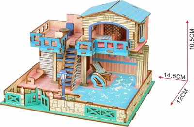 De Bouwplaats Bouwpakket Huisje met Zwembad - Houten bouwplaat - 8+ jaar