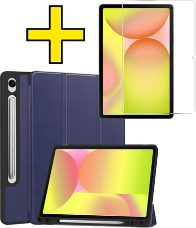 Hoes - Geschikt voor Samsung Galaxy Tab S10 Lite - Met Screenprotector - Trifold Bookcase - Hard Cover Case - Met Uitsparing Geschikt voor S Pen - Hardcover Book - Tablet Hoesje - Donkerblauw