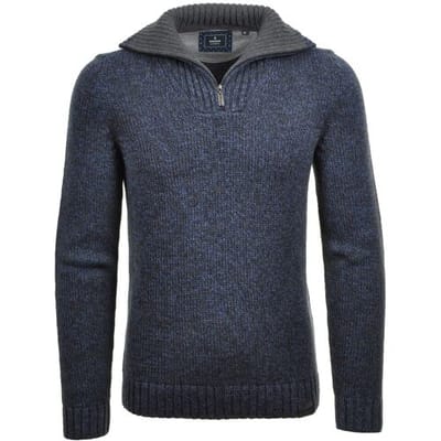 Ragman Trui Troyer Zip Cotton Knit Pullover Elbow Patches Navy-Antraciet / male
