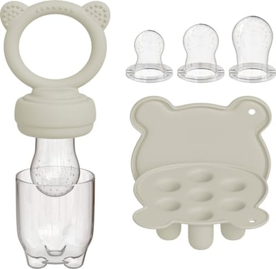 Liefjes & Co Fruitspeen & IJsblokjesvorm - Baby Speen met Bijtring - BPA-vrij Siliconen - 3 Speenmaten S/M/L - Beige