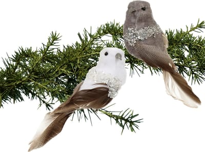 Othmar Decorations kerstversiering vogels op clip -6x -grijs/wit -17cm -kunststof