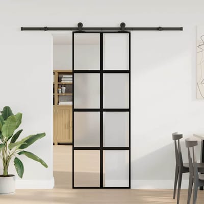 vidaXL - Schuifdeur - met - beslag - 76x205 - cm - gehard - glas - en - aluminium