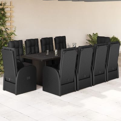 vidaXL - 11-delige - Tuinset - met - kussens - poly - rattan - zwart