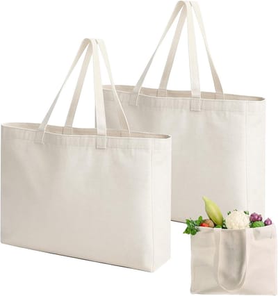dogmoon 2 Pcs Cotton Bags, 45 x 35 x 8 cm Large Shopping Bag, Cotton Bag, Fabric Bag, Jute Bag, Fabric Bag, Unprinted - ShopVlot